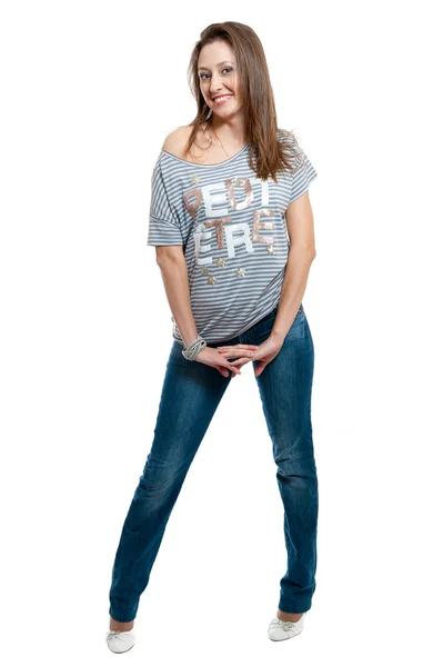 Donne in gilet a righe e jeans — Foto Stock