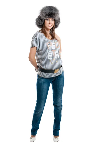 Frauen in gestreifter Weste und Jeans — Stockfoto