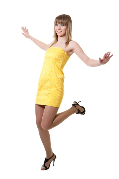 Girl in yellow dress — Stock Photo, Image