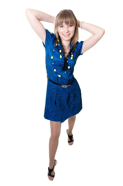 Girl in blue dress — Stock Photo, Image