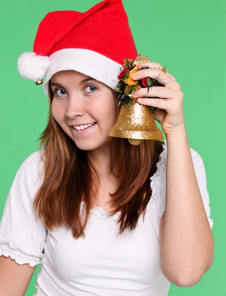 Aantrekkelijke jonge meisje met Kerstmis handbell — Stockfoto