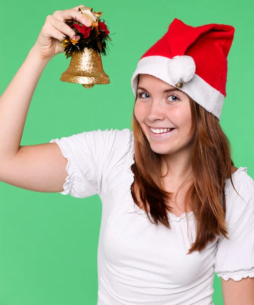 Atraktivní mladá dívka s ruční vánoční zvonek — Stock fotografie