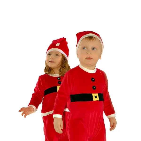 Kids in vivid red dress — Stock Photo, Image