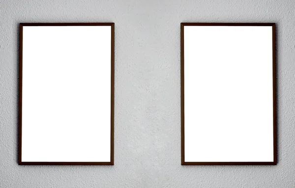 Empty two frames on white wall in the exhibition — Stock Photo, Image