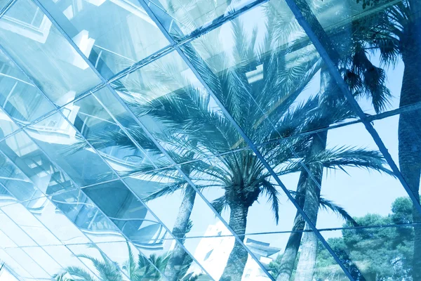 stock image Blue glass transparent wall of modern bulding house