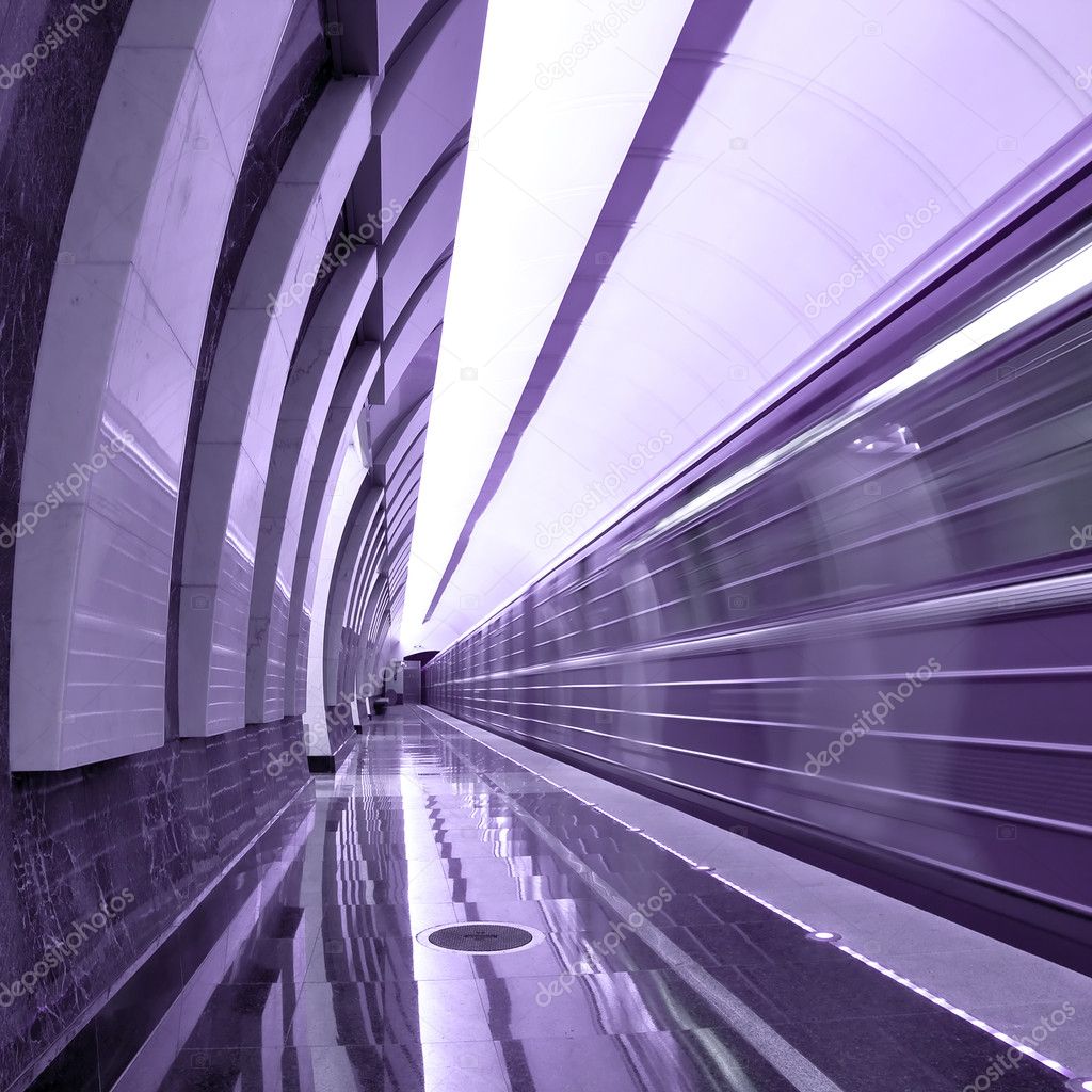 Abstract violet station with moving train