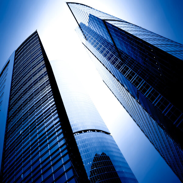 Prospective view to new modern building skyscrapers