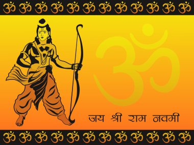 Om background with god rama holding arrow and bow clipart