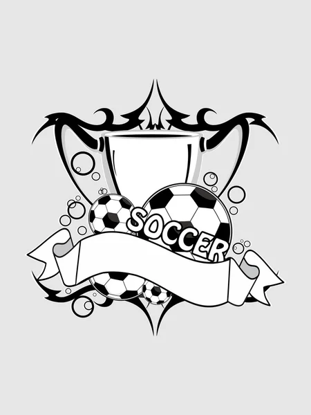 Hintergrund mit Pokal, Fußball und Schleife — Stockvektor