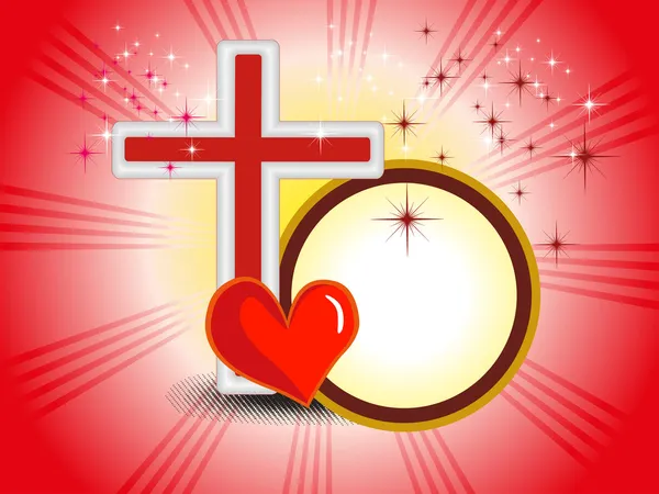 Fond avec croix isolée et coeur rouge — Image vectorielle