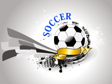 Grungy background with isolated soccer, golden ribbon clipart