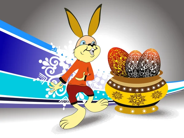 Hintergrund mit Kaninchen, Ei im Topf — Stockvektor