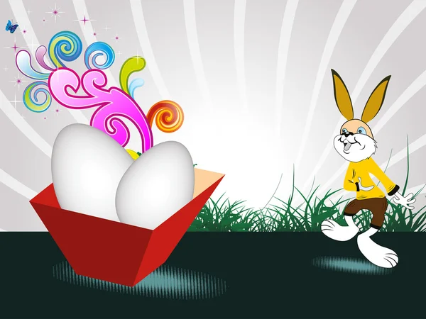 Zahradní pozadí s vejcem box, králík — Stockový vektor
