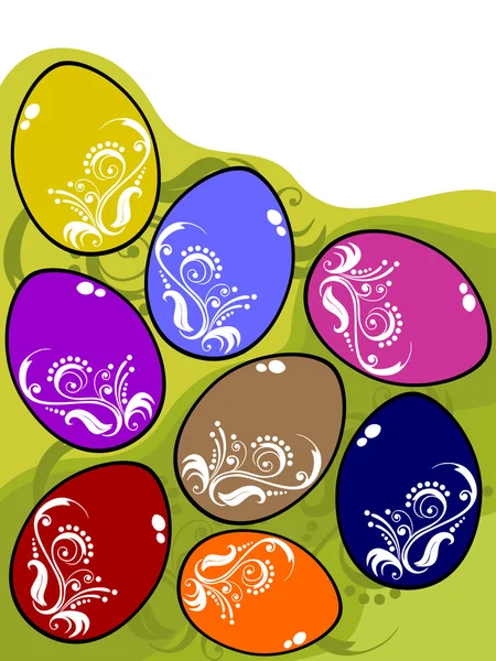 花の背景とカラフルな装飾が施された卵 — ストックベクタ