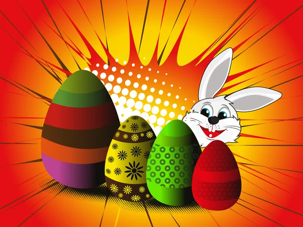 Untergrund mit bunt dekorierten Eiern, Kaninchen — Stockvektor