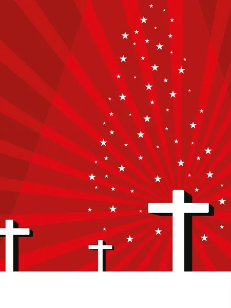 Rayons rouges, fond étoilé avec croix — Image vectorielle