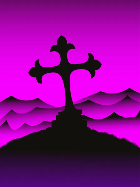 Berg heuvel achtergrond met kruis — Stockvector