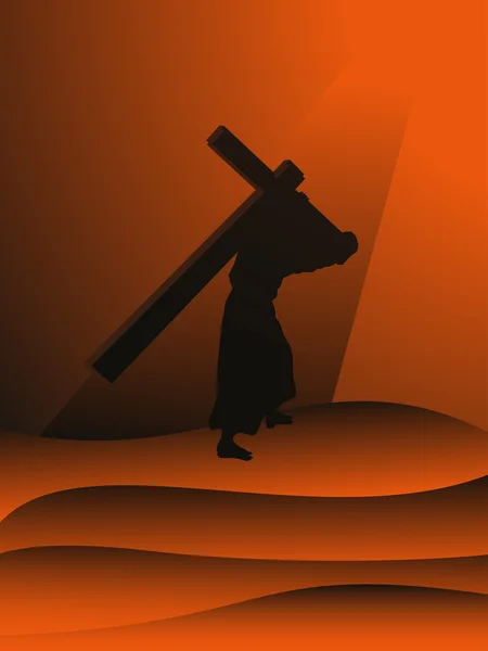 Фон заходу сонця з Ісусом тримає хрест — стоковий вектор