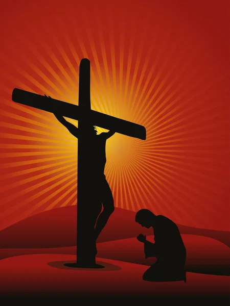 Fondo con el hombre rezando a Jesús — Archivo Imágenes Vectoriales