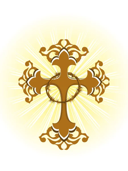 Fond avec croix isolée, couronne de throns — Image vectorielle