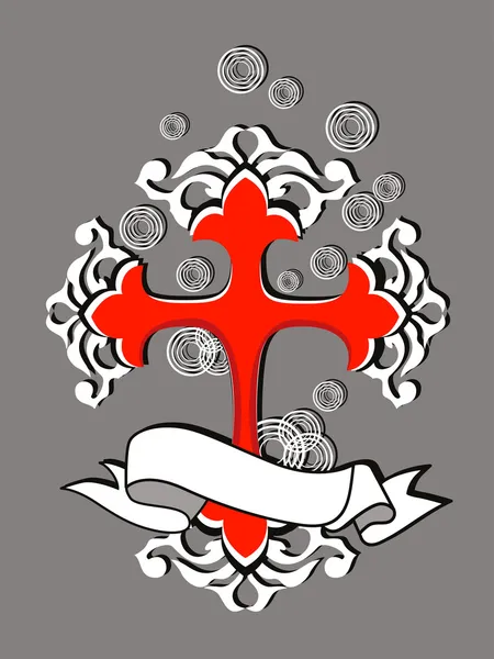 Фон з прикрашеним хрестом, стрічкою — стоковий вектор