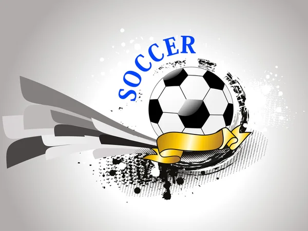 Grungy background with isolated soccer, golden ribbon — Stock Vector