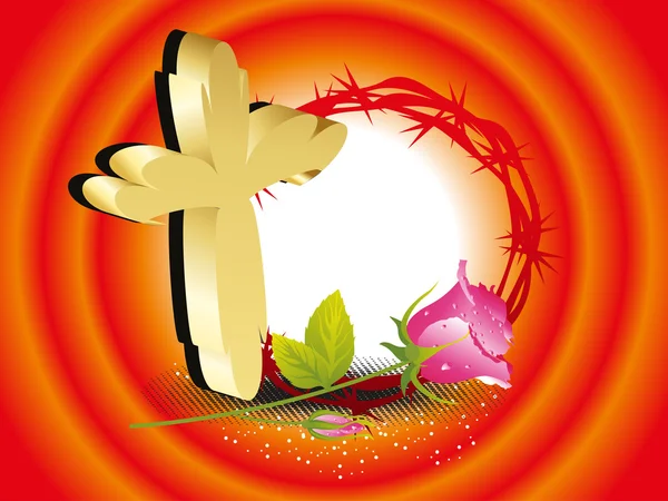 Arrière-plan avec croix, rose et couronne d'épines — Image vectorielle