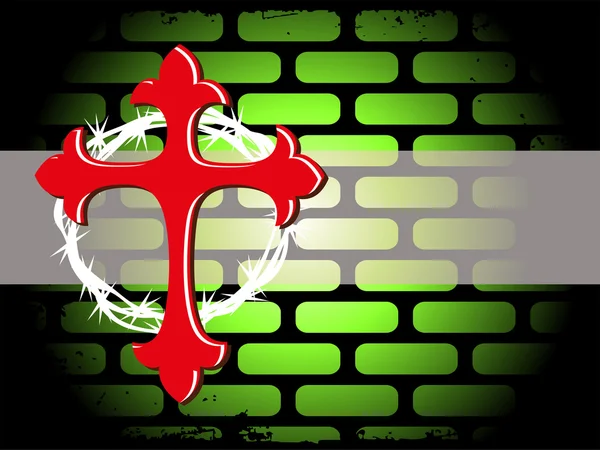 Grungy fond mural avec croix, couronne — Image vectorielle
