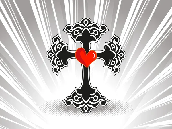 Ακτίνες φόντο με απομονωμένες μαύρο σταυρό, καρδιά — Διανυσματικό Αρχείο
