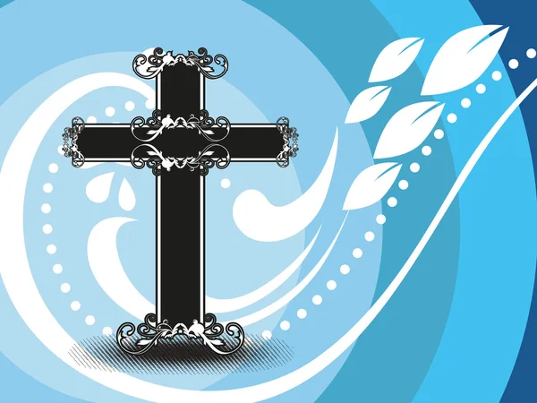 Fond floral avec croix décorée — Image vectorielle