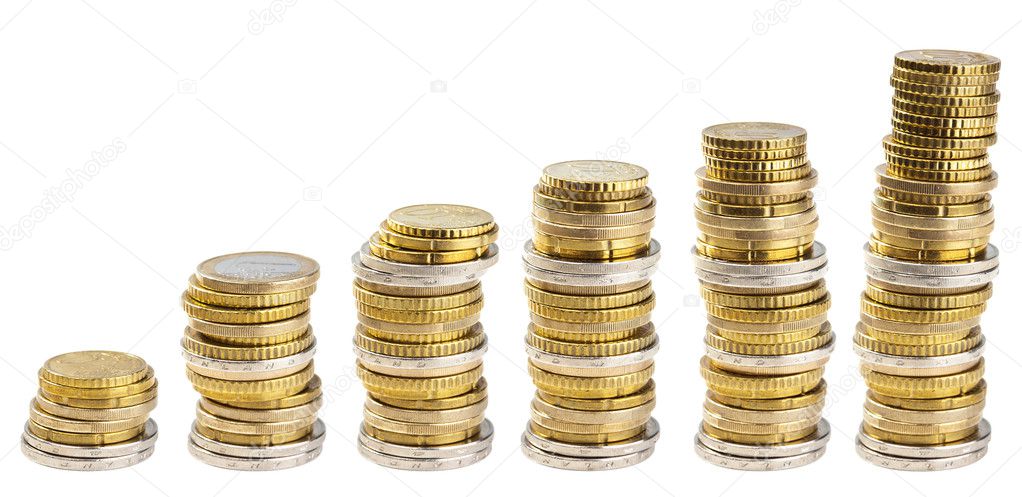 Stacks of coins isolated