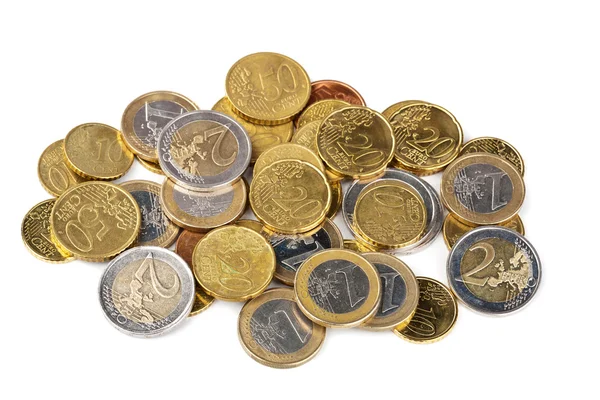 Monety euro na białym tle — Zdjęcie stockowe