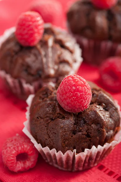 Chocolate muffins with raspberry — Stock Photo, Image