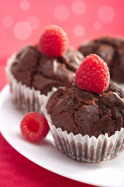 Chocolade muffins met frambozen — Stockfoto