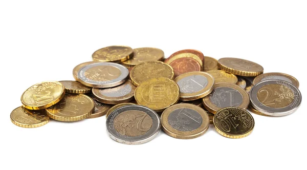 Moedas em euros isoladas — Fotografia de Stock