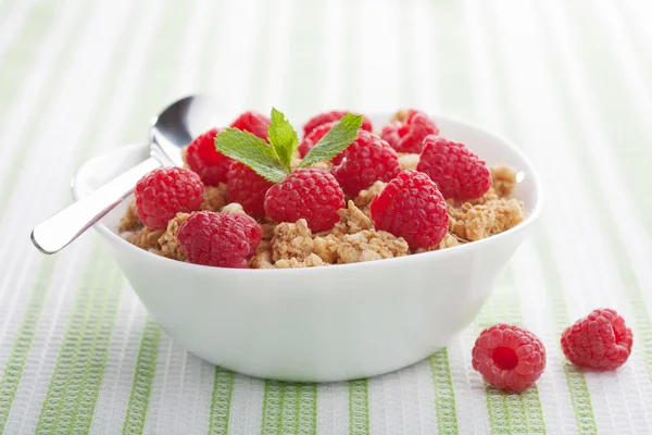 Cereal with fresh raspberry — Stock Photo, Image