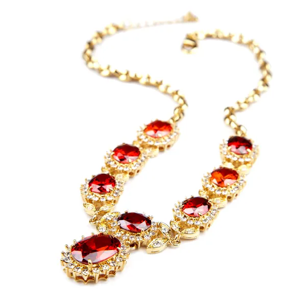 Zlatý náhrdelník s drahokamy, samostatný — Stock fotografie