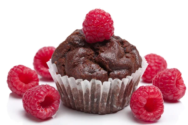Muffin al cioccolato con lampone isolato — Foto Stock