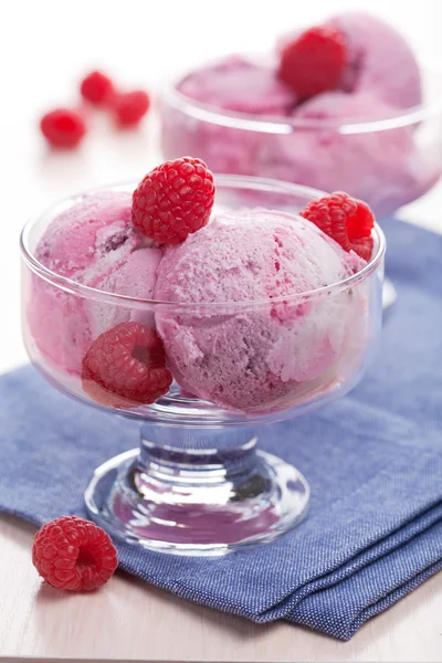 Ice cream with fresh raspberries — Stock Photo, Image
