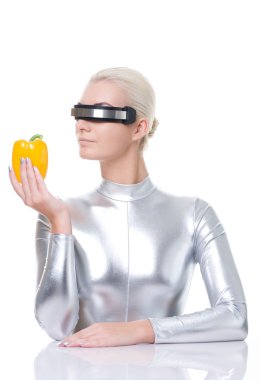 Cyber woman with sweet pepper clipart