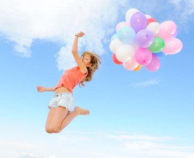 Happy girl with colorful balloons clipart