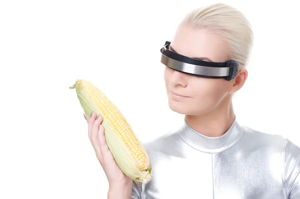 Кібер жінка з зерно — стокове фото