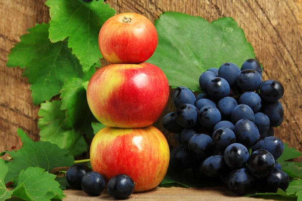 Три яблука і грона винограду — стокове фото