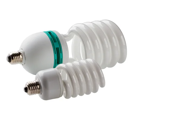 Energibesparing Upp Lampor Isolerad Vit Bakgrund — Stockfoto