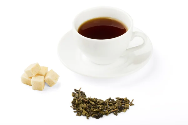 Black Tea Sugar Dried Tea Leaves Isolated White Background — Stock Photo, Image