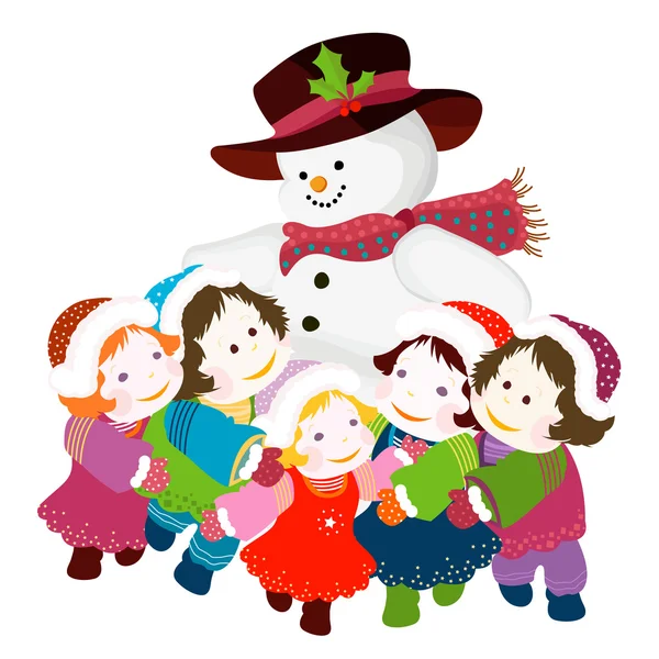 Сніговик і діти — стокове фото