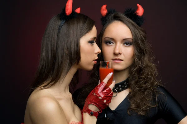 Two women in fancy costumes — Stock Photo, Image