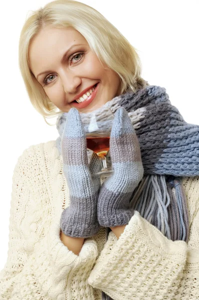 Woman with glass of cognac — Stock Photo, Image