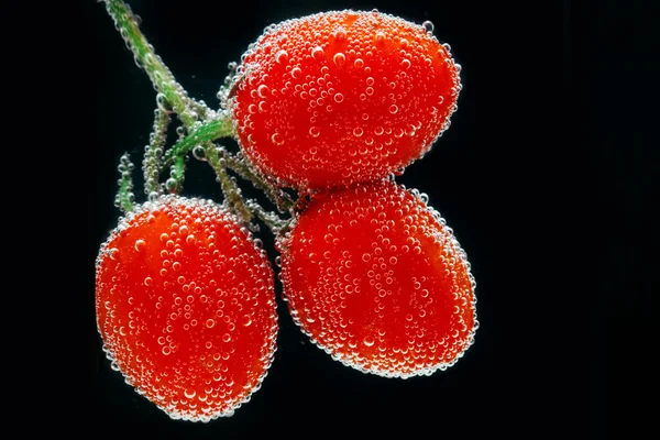 Tre bellissimi pomodori freschi in acqua — Foto Stock
