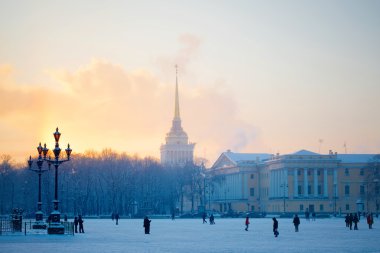 Cathedral in snow in the frosty evening clipart